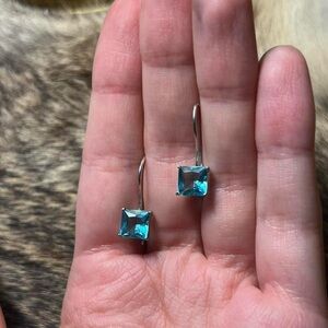 Vintage sterling silver blue glass drop earrings - much like blue topaz